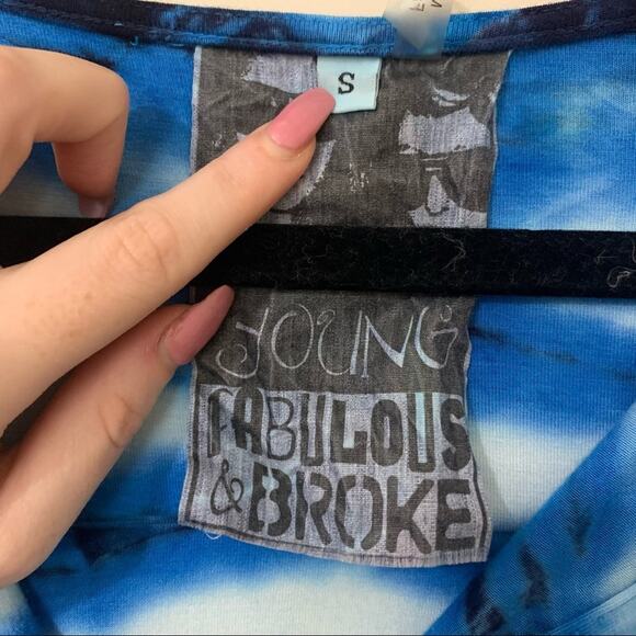 Young, Fabulous & Broke blue tie-dye short-sleeve romper size S - Picture 6 of 10